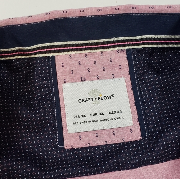 Craft & Flow Pink Navy Blue Flip Cuff Button Up Shirt XL Short Sleeve Casual NWT - Picture 8 of 12